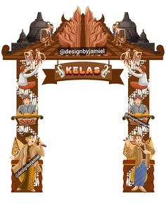 a wooden arch with an image of two people on it and the words kelaa written