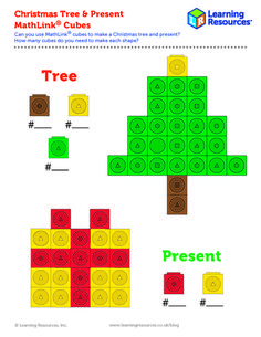 the christmas tree and present matching cubes worksheet for children to practice counting