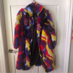 Size Says Medium But It Was Ordered From China So Fits Like Xs-S So Gorgeous And High End But Alas! It’s Too Small For Me. Trendy Multicolor Fall Outerwear, Trendy Multicolor Outerwear For Fall, Chic Multicolor Long Sleeve Outerwear, Casual Multicolor Long Coat, Chic Multicolor Fall Outerwear, Trendy Fitted Multicolor Outerwear, Fitted Multicolor Winter Outerwear, Multicolor Long Coat For Winter, Trendy Colorful Outerwear For Spring