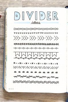 a notebook with divider ideas written on it