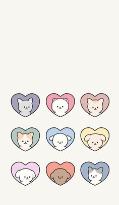 six heart shaped stickers with different animals on them, all arranged in the shape of hearts