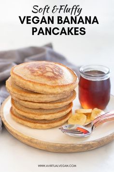 pancakes on a plate with honey and syrup