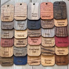 wooden tags with names on them are displayed