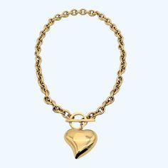 Curved Heart Pendant Statement Necklace with toggle clasp closure - "Add a touch of love to your wardrobe with this necklace! Featuring a unique curved heart pendant and a secure toggle clasp, you'll be sure to stand out in style. Say 'I heart fashion' with this playful and versatile accessory. (Warning: May cause uncontrollable amounts of heart eye emojis from your friends and admirers.)" Metal - 18k Goldplated for gold Silverplated for silver color Waterproof Chain length: 46 cm Trendy Heart Pendant Jewelry With Toggle Clasp, Metal Heart Necklace With Chunky Chain, Trendy Jewelry With Heart Pendant And Toggle Clasp, Chunky Chain Heart Metal Necklace, Valentine's Day Metal Heart Necklace With Chunky Chain, Trendy Heart-shaped Chain Necklace With Lobster Clasp, Heart Pendant Toggle Necklace With Adjustable Chain, Heart-shaped Metal Toggle Necklace With Adjustable Chain, Heart Pendant Necklace With Toggle Clasp