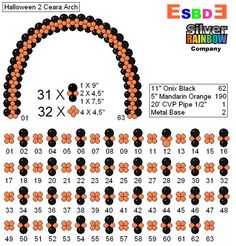 an orange and black beaded pattern with numbers on it