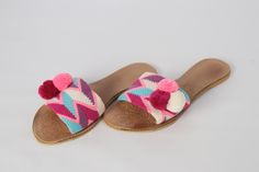 Pink Purple Pompom Sandal handwoven - casual , beach summer sandals Slippers (Beach Sandals) , all sizes Available - Wayuu sandals , handmade Sandals , greek Sandals, summer Sandals - ⭐️Shipping: DHL : * USA, Central & North America: 2-3 Business Days * Rest of The World: 4-6 Business Days - Wholesale or anyquestions Whatsapp : +573166018591 Sandals Greek, Pom Pom Sandals, Handmade Sandals, Sandals Slippers, Greek Sandals, Slingbacks, Summer Sandals, Beach Sandals, Beach Summer