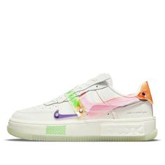 Introducing the Nike women’s Air Force 1 Fontanka ‘Have a Good Game’ deconstructed sneaker. This shoe features a custom DIY build with off-center stitching and misaligned overlays in an off-white leather upper. It also has a gaming-inspired theme, with a trio of colorful Swooshes embroidered on one tongue and ‘Have a Good Game’ debossed on the lateral heel. You can also change up the look with interchangeable translucent patches in different colors. So lace up and have some fun with your Air Force 1 Fontanka ‘Have a Good Game’ sneaker. (AF1/SNKR/Skate/Low Top/Women's/Non-Slip/Wear-resistant)