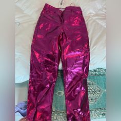 Xs Shiny Pink Pants Never Worn Pink Metallic, Pink Pants, Walker Boots, Blush Makeup, Garment Bags, Pants Color, Rain And Snow Boots, Metallic Leather, Trending Accessories