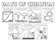 four different coloring pages with the words days of creation