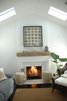 a living room with a fire place in it