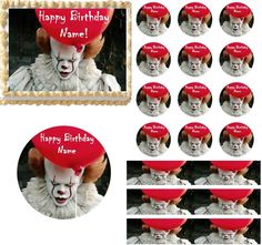 there are many pictures of the clowns with happy birthday hats