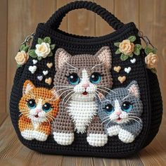 Crochet Boho Bag Pattern, Chevron Crochet Blanket Pattern, Cat Bags, Unusual Animal Friendships, Animal Friendships, Crochet Blanket Chevron, Crochet Boho Bag, Chevron Crochet, Crochet Doll Tutorial