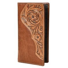 a brown wallet with an intricate design on it