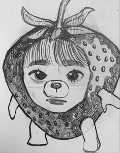 a drawing of a girl with a strawberry on her head