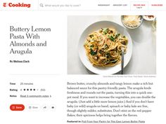 the article is about buttery lemon pasta with almonds and arugula on cooking channel