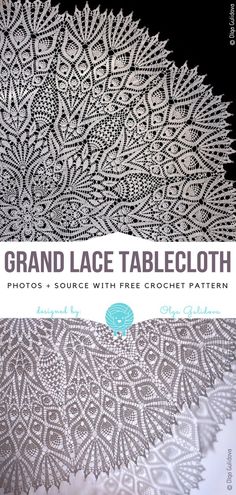 the front and back cover of an intricate lace tablecloth