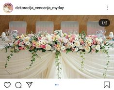 the table is decorated with flowers and greenery for an elegant wedding reception at dekoropia venena - nyyd