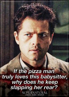 a man in a suit and tie with the caption if the pizza man truly loves this babysitter, why does he keep slapping her rear?