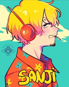 a drawing of a man with headphones on his ears and the words savi written in