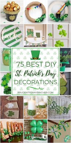 st patrick's day decorations with shamrocks, candles and other things to decorate