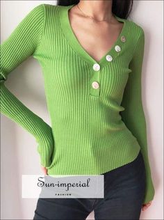 Sun-imperial Green V Neck Ribbed Jumper with Button detail Deep V Neck Rib Knit top High Street Fashion Affordable Casual Top With Ribbed Collar, Luxury Casual T-shirt With Ribbed Collar, Luxury Button-up Outerwear With Ribbed Collar, Snap Button Jersey Top Uk, Luxury Casual Top With Ribbed Collar, Luxury Everyday Top With Ribbed Collar, Luxury Ribbed Collar Tops For Summer, Luxury V-neck Sweater With Ribbed Collar For Fall, Luxury Ribbed Collar V-neck Sweater