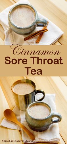 two cups of cinnamon sore throat tea on top of a wooden table