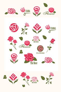 the rose flower stickers are arranged in different shapes and sizes, including one with leaves