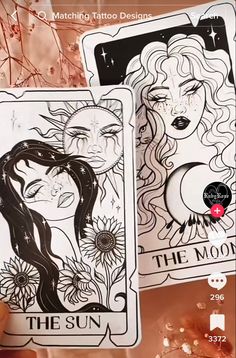 two tarot cards with the sun and moon on them