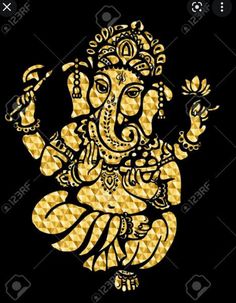 an image of the god ganesha in gold on a black background stock photo