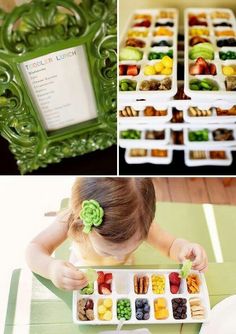 Great idea for your grazing toddler. Great idea to get them to try a variety of foods too. Como fazer uma crianca provar varias comidas diferentes? Sirva pequenas porcoes de diferentes alimentos em uma forma de gelo, varie as cores e observe a reacao! Grazing Tray, Toddler Lunches, Fun Kids Food, Toddler Meals, Kids Snacks, Kids Lunch, Kid Friendly Meals, The Table