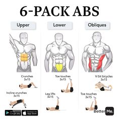 the 6 - pack abs workout is shown with six different exercises to help you get up and