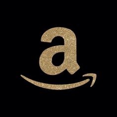 an amazon logo is shown in gold glitter on a black background with the letter a