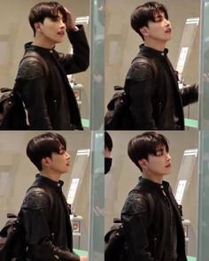 multiple shots of a man in black jacket talking on cell phone and holding his hand up to his ear