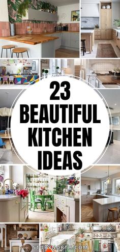 the top 25 beautiful kitchen ideas in this postcard collage is full of photos