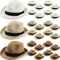 PRICES MAY VARY. Multi Quantity Straw Hats: you will receive 24 pcs of quality durable straw fabric tightly woven khaki beige and white men's and women's hats, in 3 colors, 8 pcs of each color; The rich quantity is enough to meet your daily use and replacement needs, and you can also share them with your family and friends Fit Comfortable and Breathable: straw hats for men women are suitable for most women and men, the hat circumference is about 22.83-23.62 inches/ 58-60 cm, brim width is about1 Men Vacation, Fiddler Hat, Panama Hat Men, Straw Beach Hat, Straw Hat Beach, Straw Fedora Hat, Trilby Hat, Straw Sun Hat, Hat Summer