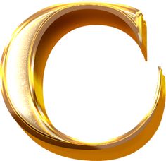 the letter c is made up of shiny gold metal and has a curved edge, with a