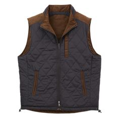 Sure to be your go to vest for the fall and winter months. Our High Point reversible vest is made in water resistant micro-suede & nylon. The light weight 2 oz fill and ability to match almost anything in your closet. Easily match most shirts in your closet with the rich dark brown color of the micro-suede or black nylon of the reversed side. You are sure to be pulling it out of the closet for almost any occasion in the outdoors. Paired here with our Branch shirt in Harvest. Fabric:﻿﻿ Micro-sued Hunting Vest Outerwear Sleeveless, Outdoor Fall Vest With Fleece Lining, Hunting Sleeveless Vest Outerwear, Brown Vest Outerwear For Outdoor Activities, Sleeveless Hunting Vest Outerwear, Sleeveless Brown Outerwear For Outdoor, Nylon Vest For Fall Outdoor Activities, Nylon Vest For Outdoor Activities In Fall, Brown Sleeveless Vest For Outdoor Activities