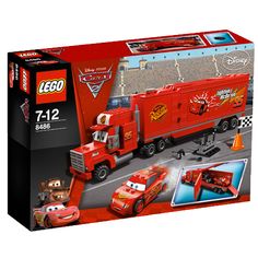 a box with a red truck and cars on it