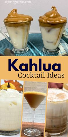 kahlua cocktails are served in glasses with caramel garnishes