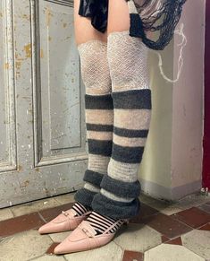 100% mohair with lace trim Striped Leg Warmers, Mohair Yarn, Mid Dresses, Engineered Garments, Leg Warmers, Black Coat, Slow Fashion, Socks Women, Fabric Material