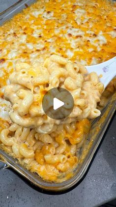 a casserole dish with macaroni and cheese in it, ready to be eaten