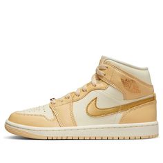 (WMNS) Air Jordan 1 Mid 'Pale Vanilla Gold' FB9892-200 Wmns Air Jordan 1, Limited Edition Sneakers, Air Jordan 1 Mid, Jordan 1 Mid, Sport Sneakers, Air Jordan 1, Jordan 1, Air Jordan, Air Jordans