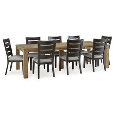 a dining table with six chairs around it