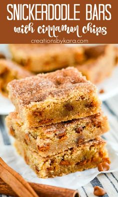 three slices of cinnamon spiced bars stacked on top of each other