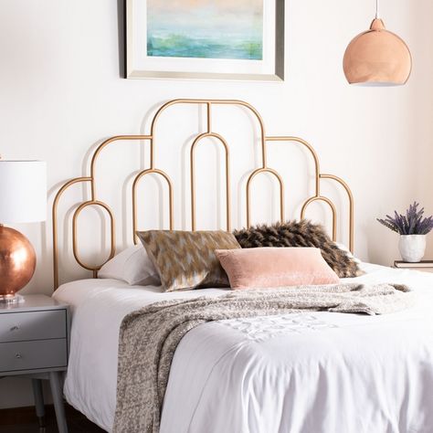 Charming and stylish, the soothing gentle curves of this contemporary metal retro headboard add instant luxury to any bedroom. Inspired by coveted vintage treasures found in a Milan auction house, its durable metal construction makes it an investment. Retro Headboard, Gold Headboard, Open Frame Headboard, Unique Headboards, Full Headboard, Metal Headboard, White Headboard, Queen Headboard, Headboard Designs