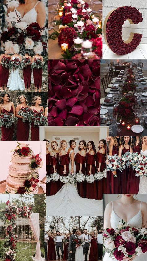 Burgundy Colour Scheme Wedding, Dark Red Theme Wedding, Red Color Theme Wedding, White And Burgundy Wedding Dress, Burgundy Wedding Scheme, Blood Red Wedding Theme, Wine Red Wedding Theme, Wedding Red Theme, Red Country Wedding