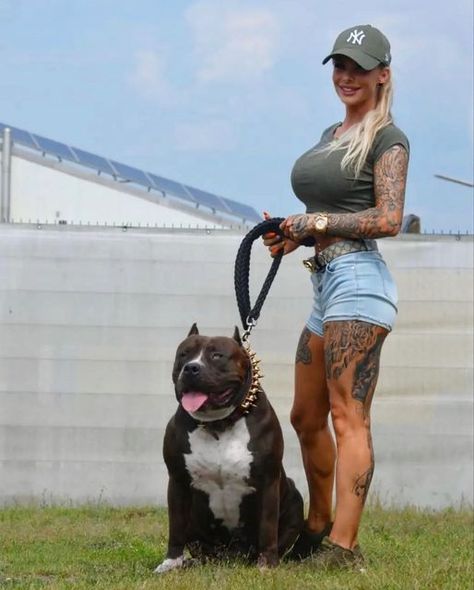 Leg Sleeve Tattoos, Pitbull Dog Breed, Bully Breed, Russian Tattoo, Pitbull Art, Low Rider Girls, Tattoed Women, Dog Photoshoot, Me And My Dog