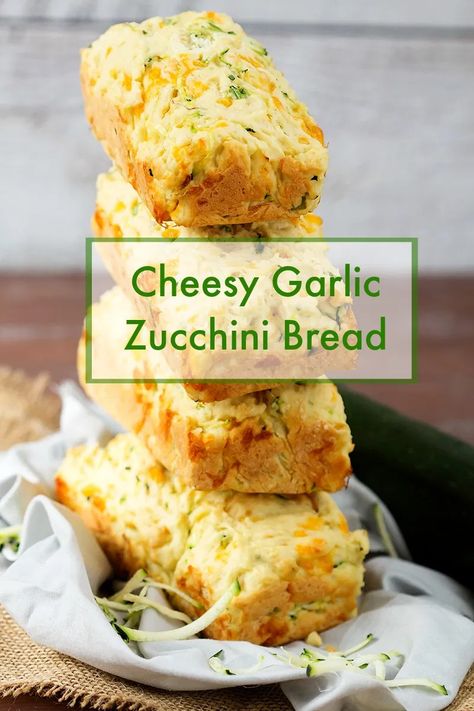 Cheesy Garlic Zucchini Bread Zucchini Cheesy Bread, Savory Zucchini Bread, Zucchini Zoodles, Zucchini Cheddar, Garlic Zucchini, Squash Bread, Zucchini Cheese, Yellow Squash Recipes, Fresh Zucchini