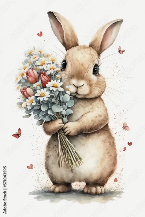 Medusa Pictures, Holding A Bouquet Of Flowers, Flowers Watercolour, Medusa Art, Holding A Bouquet, A Bouquet Of Flowers, Bouquet Of Flowers, Cute Bunny, Adobe Stock