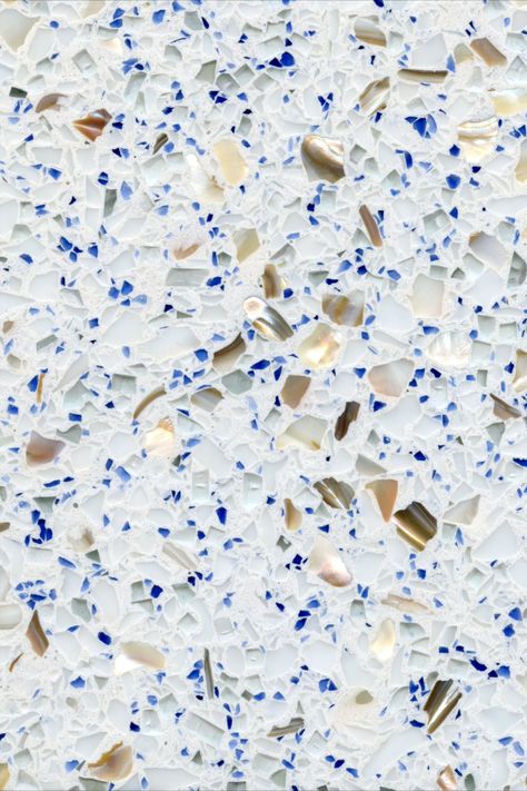 Shell Series – Shell Series 13 is a white terrazzo design in which Cobalt Blue Glass captivates the eye. Also includes recycled glass and Mother of Pearl aggregate. Specify Shell Series 13 (SH13) for poured-in-place epoxy terrazzo installations. Products: TERRAZZCO Brand Products Matrix Color: EZPour Epoxy 158 – White Aggregates: Mother of Pearl, Glass Chips Availability: Made to Order Projects: Commercial, Institutional, Industrial #terrazzo #shells #whiteterrazzo #interiordesign Glass Terrazzo, Blue Terrazzo, Terrazzo Design, White Terrazzo, Matrix Color, Recycled Glass, Space Design, Blue Glass, Cobalt Blue